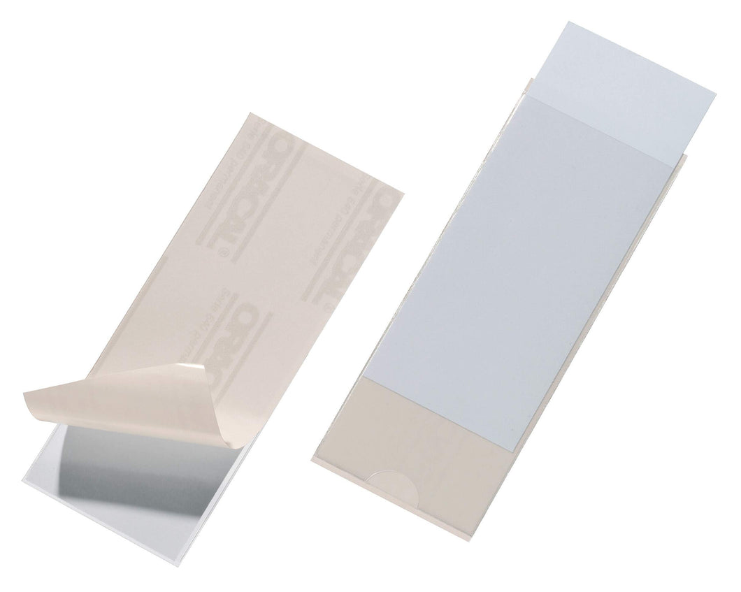 Durable POCKETFIX Self-Adhesive Clear Label Sleeve Pockets | 10 Pack | 150x58mm