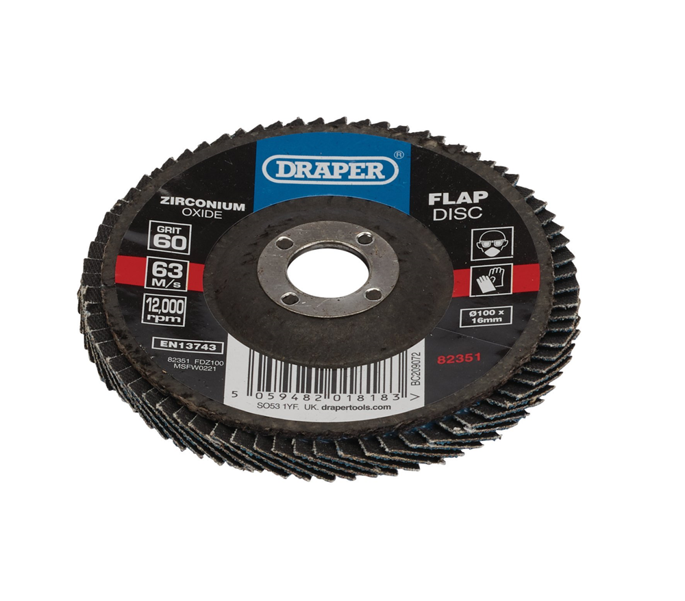Draper 100MM FLAP DISC 60G ZR 82351 Zirconium Oxide Flap Disc, 100 x 16mm