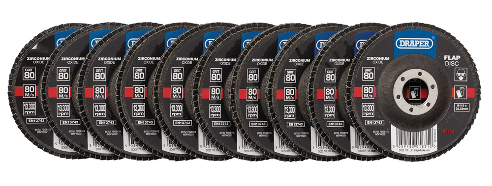 Draper 115MM FLAP DISC 80G ZR BULK 85752 Zirconium Oxide Flap Discs, 115 x 22.23mm