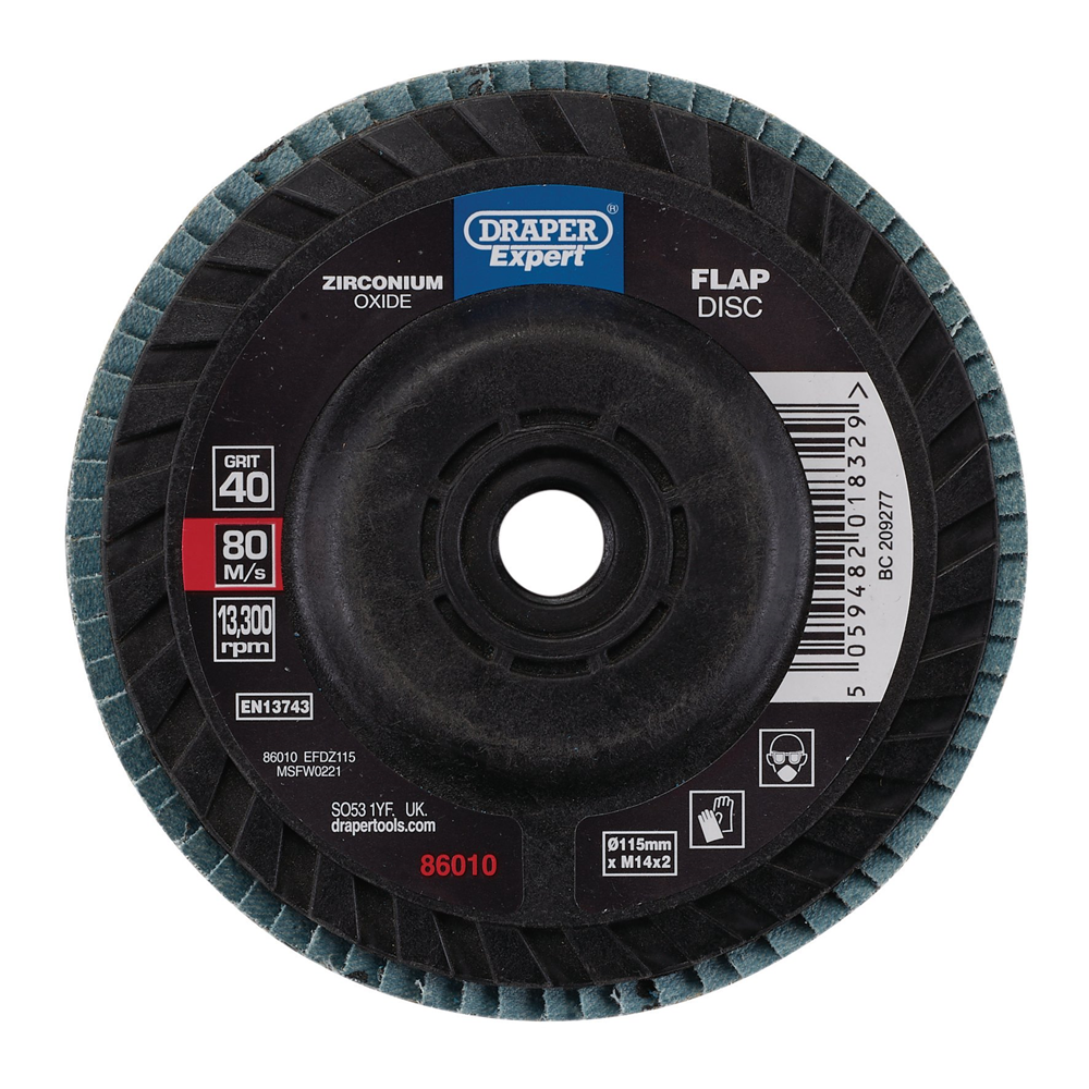 Draper 115MM FLAP DISC 40G ZR 86010 Zirconium Oxide Flap Discs