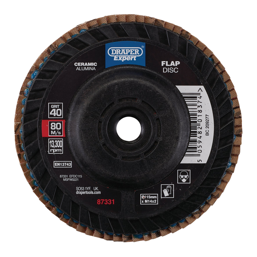 Draper 115MM FLAP DISC 40G CERAMIC 87331 Ceramic Flap Discs