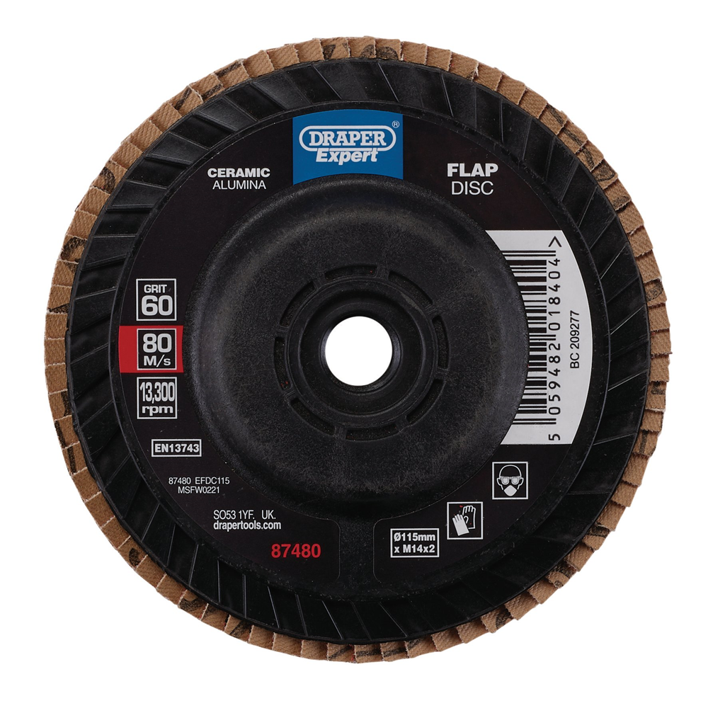 Draper 115MM FLAP DISC 60G CERAMIC 87480 Ceramic Flap Discs