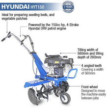 Load image into Gallery viewer, Hyundai HYT150 Petrol Garden Tiller 2.7kW 150cc 4-Stroke Cultivator Rotavator
