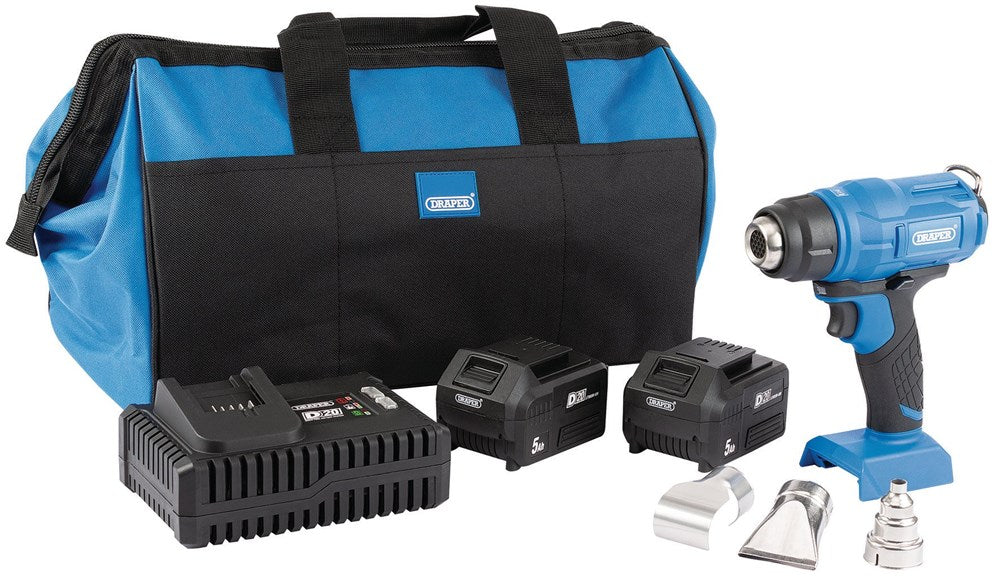 DRAPER 99737 - D20 20V Heat Gun Kit (+2 x 5Ah Batteries, Charger and Bag)