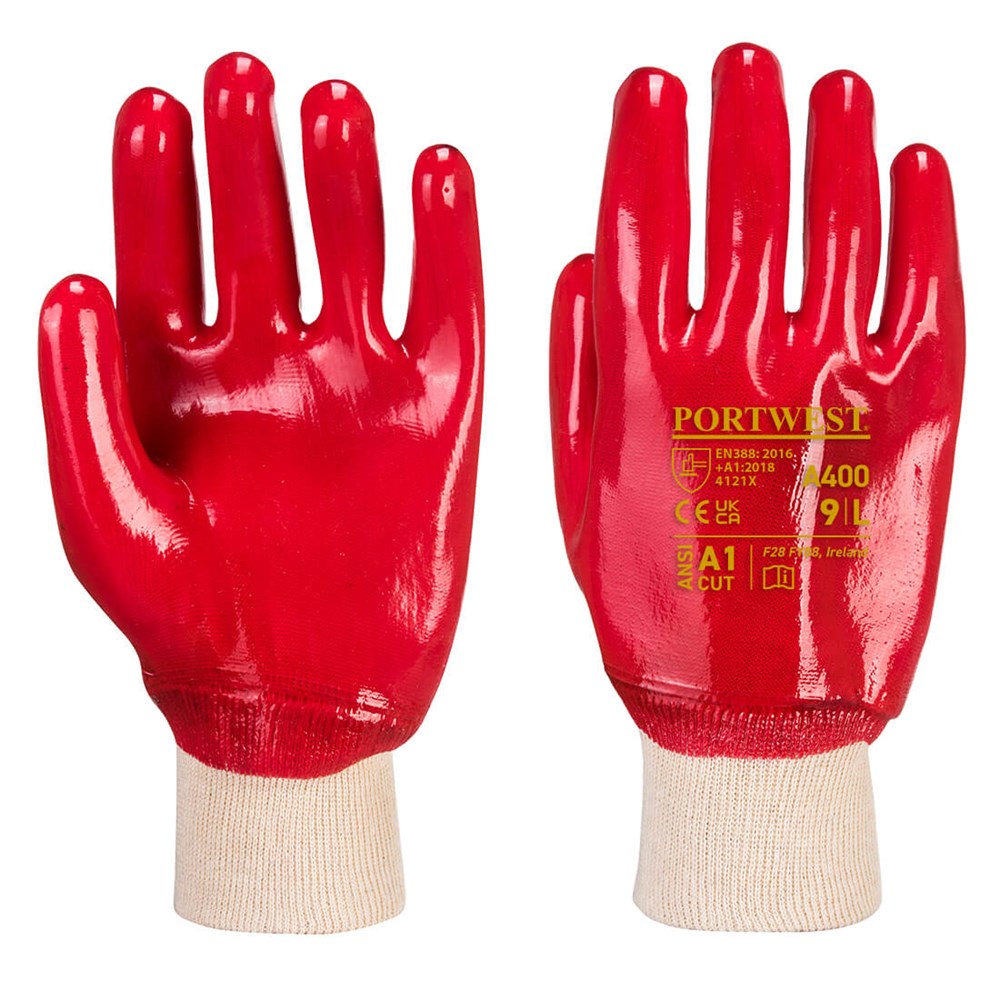 Portwest A400RERL -  sz L PVC Knitwrist - Red