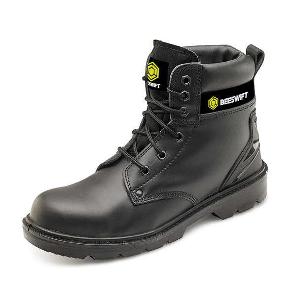 Beeswift 6 Eyelet MS Safety Boot - Black Smooth leather All Sizes