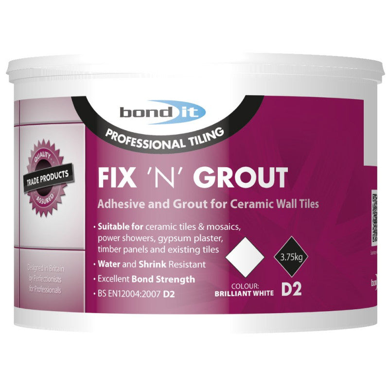 Bond It BDA10 - 1.5kg Fix N Grout Tile Adhesive Internal Use Ideal For Showers and Wet Rooms D2