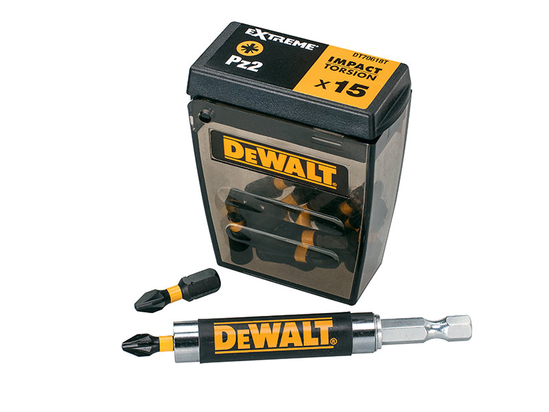 DEWALT DT70618T-QZ Extreme Impact Torsion Bits PZ2 (Tic Tac Box 15) and Holder