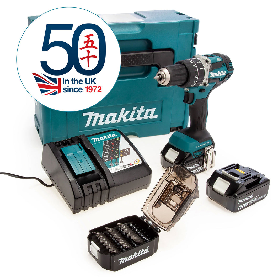 Makita DHP484TJX9 18V LXT Combi Drill Limited Edition (2 x BL1850B) in Makpac Case