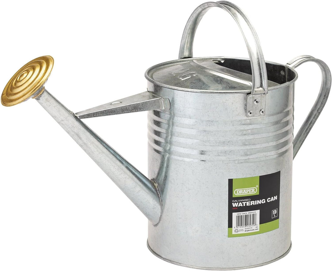Draper 53234 Large 9 L Traditional Garden Watering Can Galvanised Steel Metal