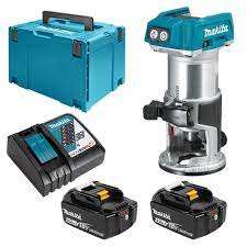Makita DRT50RTJ 18V 5.0Ah Li-Ion Cordless Brushless Laminate Trimmer Router Combo Kit (c/w 2 x BL1850B 5.0Ah Batteries & DC18RC Charger)
