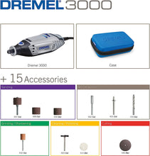 Load image into Gallery viewer, Dremel 3000 Rotary Tool 130 W, Multi Tool Kit with 15 Acessories, Variable Speed 10.000-33.000 RPM
