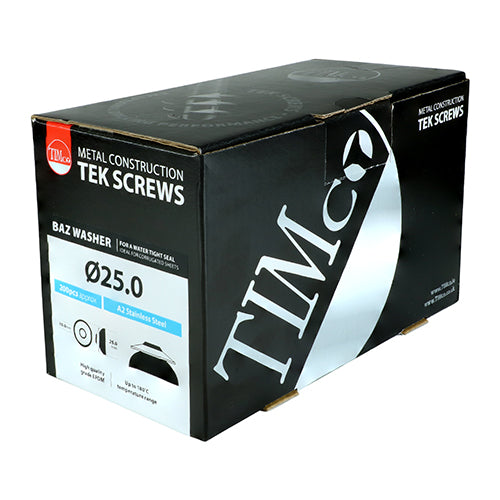 TIMCO BAZ Washers Stainless Steel - 25mm Box OF 200/Bag of 100