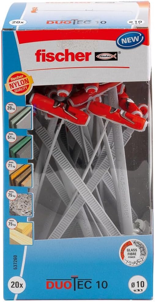 fischer 537260 Cavity Fixing, Red/Grey, DUOTEC 10, Set of 20 Pieces