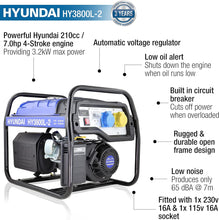 Load image into Gallery viewer, Hyundai  3.2kW / 4kVa* Recoil Start Site Petrol Generator | HY3800L-2
