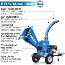 Load image into Gallery viewer, Hyundai 420cc 4.5â€ Petrol Wood Chipper with Electric-Start Engine | HYCH15100TE
