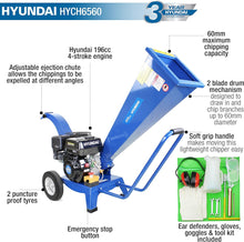 Load image into Gallery viewer, Hyundai 196cc 60mm Petrol 4-Stroke Garden Wood Chipper Shredder | HYCH6560

