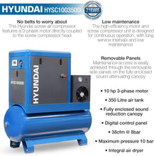 Load image into Gallery viewer, Hyundai 10hp 350 Litre Screw Compressor With Dryer | HYSC100350D
