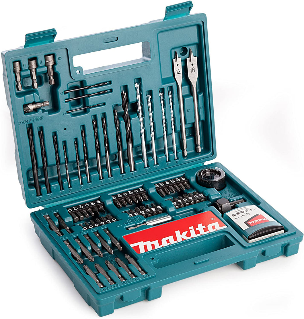 Makita 100 Piece Power Drill Bit Set Screwdriver Set - Holesaw Masonry HSS PZ2 +