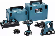 Load image into Gallery viewer, Makita DLX2137PTJ Twin 18V Li-ion LXT 2 Piece Combo Kit comprising DHP482Z and DHR263ZJ Complete with 4 x 5.0 Ah Batteries and Twin Port Charger Supplied in 2 Makpac Cases
