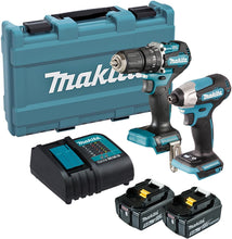 Load image into Gallery viewer, Makita 18V BRUSHLESS COMBO KIT DLX2214TJ IMPACT DRIVER AND DRILL 2 x 5ah batts
