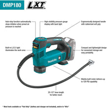 Load image into Gallery viewer, Makita DMP180Z 18V LXT Tyre Inflator ideal Car Bike Motorcycle Van Bare Unit
