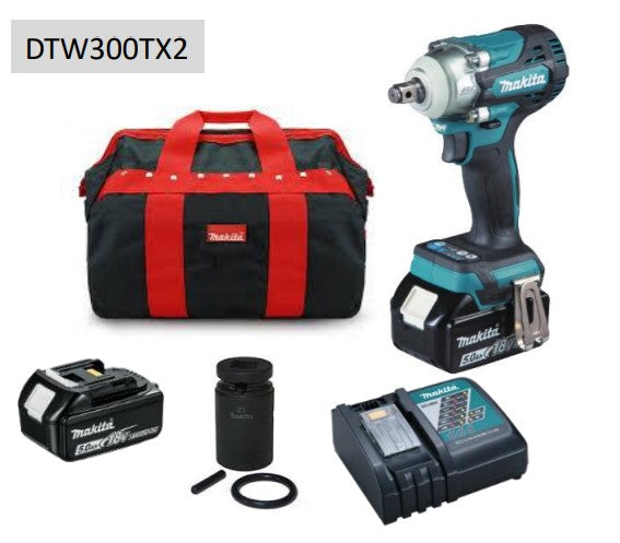 Makita DTW300TX2 18v 1/2 Scaffolding Impact Wrench 2 x 5.0ah Batteries + Bag