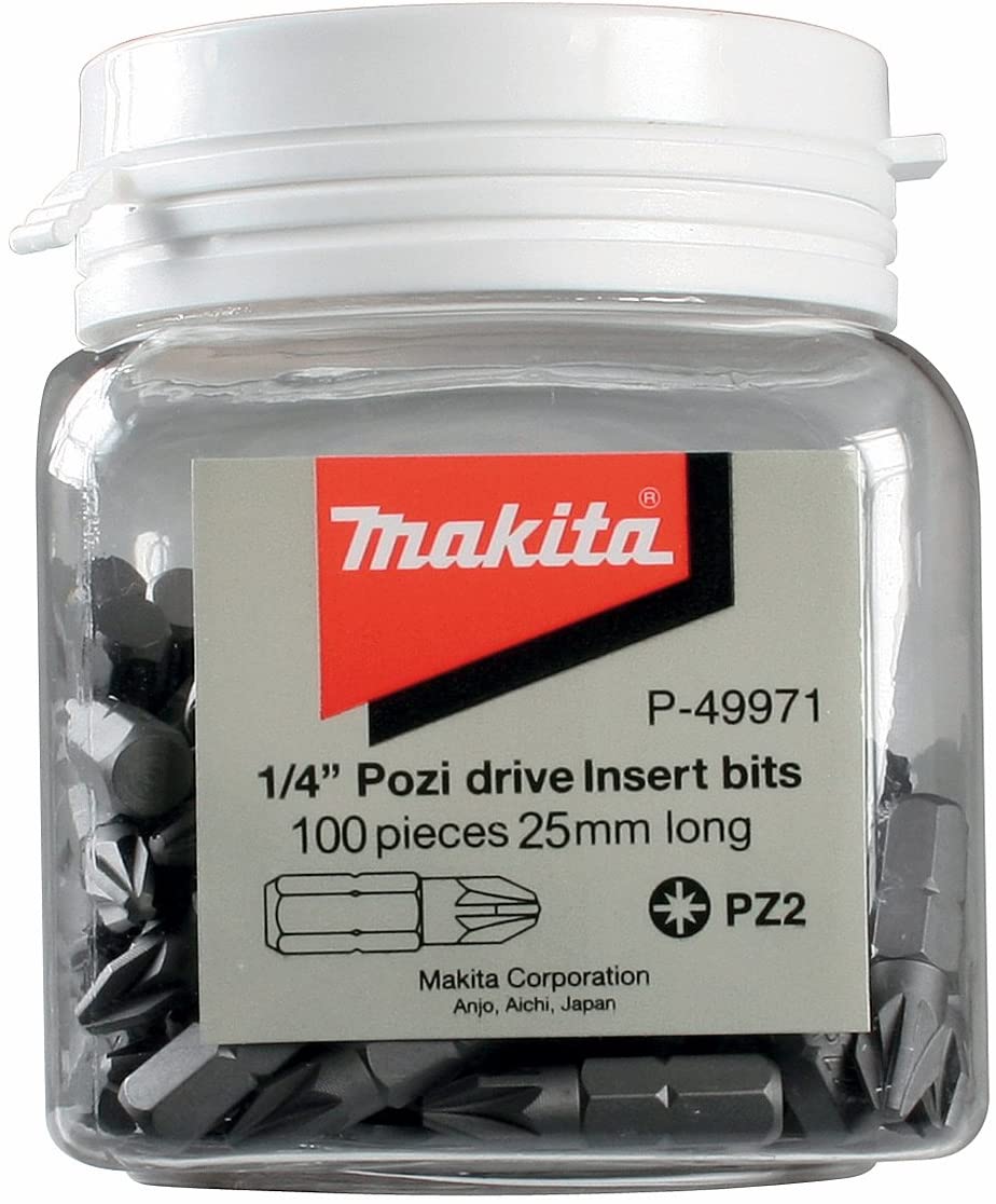 Makita P-49971 PZ2 Hex Insert Bits 25mm (Candy Tub of 100)