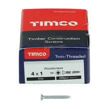 Load image into Gallery viewer, TIMCO Twin-Threaded Countersunk Silver Woodscrews - 4 x 1 Box OF 200 - 00041CWZ
