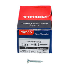 Load image into Gallery viewer, TIMCO Twin-Threaded Countersunk Silver Woodscrews - 7 x 1 Box OF 200 - 00071CWZ
