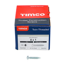 Load image into Gallery viewer, TIMCO Twin-Threaded Round Head Silver Woodscrews - 8 x 1 Box OF 200 - 00081CRWZ
