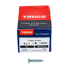 Load image into Gallery viewer, TIMCO Twin-Threaded Countersunk Silver Woodscrews - 8 x 1 Box OF 200 - 00081CWZ
