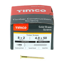 Load image into Gallery viewer, TIMCO Solid Brass Countersunk Woodscrews - 8 x 2 Box OF 200 - 00082CBS
