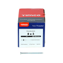Load image into Gallery viewer, TIMCO Twin-Threaded Countersunk Silver Woodscrews - 8 x 3 Box OF 200 - 00083CWZ
