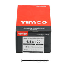 Load image into Gallery viewer, TIMCO Drywall Coarse Thread Bugle Head Black Screws - 4.8 x 100 Box OF 500 - 00100DRYC
