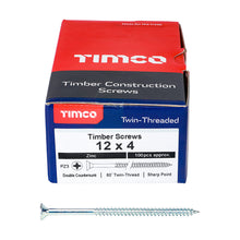 Load image into Gallery viewer, TIMCO Twin-Threaded Countersunk Silver Woodscrews - 12 x 4 Box OF 100 - 00124CWZ
