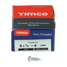 Load image into Gallery viewer, TIMCO Twin-Threaded Round Head Silver Woodscrews - 8 x 5/8 Box OF 200 - 00858CRWZ
