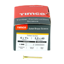 Load image into Gallery viewer, TIMCO Solid Brass Countersunk Woodscrews - 6 x 1 1/2 Box OF 200 - 06112CBS
