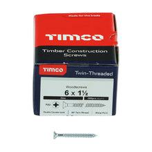 Load image into Gallery viewer, TIMCO Twin-Threaded Countersunk Silver Woodscrews - 6 x 1 1/2 Box OF 200 - 06112CWZ
