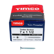 Load image into Gallery viewer, TIMCO Twin-Threaded Countersunk Silver Woodscrews - 7 x 1 1/2 Box OF 200 - 07112CWZ

