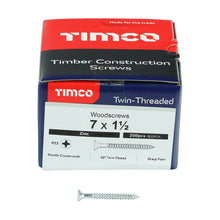 Load image into Gallery viewer, TIMCO Twin-Threaded Countersunk Silver Woodscrews - 7 x 1 1/2 Box OF 200 - 07112CWZ
