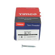 Load image into Gallery viewer, TIMCO Twin-Threaded Countersunk Silver Woodscrews - 8 x 1 1/2 Box OF 200 - 08112CWZ
