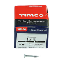 Load image into Gallery viewer, TIMCO Twin-Threaded Countersunk Silver Woodscrews - 8 x 1 1/4 Box OF 200 - 08114CWZ
