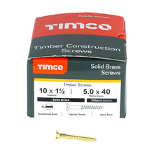 Load image into Gallery viewer, TIMCO Solid Brass Countersunk Woodscrews - 10 x 1 1/2 Box OF 200 - 10112CBS
