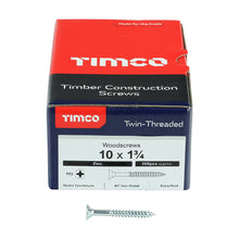 Load image into Gallery viewer, TIMCO Twin-Threaded Countersunk Silver Woodscrews - 10 x 1 3/4 Box OF 200 - 10134CWZ
