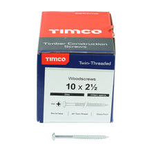 Load image into Gallery viewer, TIMCO Twin-Threaded Round Head Silver Woodscrews - 10 x 21/2 Box OF 200 - 10212CRWZ
