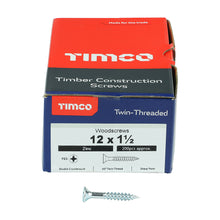Load image into Gallery viewer, TIMCO Twin-Threaded Countersunk Silver Woodscrews - 12 x 1 1/2 Box OF 200 - 12112CWZ
