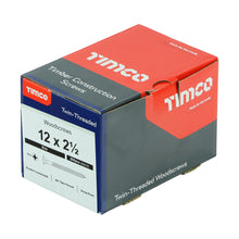 Load image into Gallery viewer, TIMCO Twin-Threaded Countersunk Silver Woodscrews - 12 x 2 1/2 Box OF 200 - 12212CWZ
