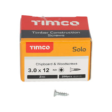 Load image into Gallery viewer, TIMCO Solo Countersunk Silver Woodscrews - 3.0 x 12 Box OF 200 - 30012SOLOZ
