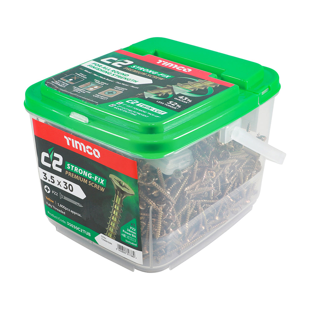TIMCO C2 Strong-Fix Multi-Purpose Premium Countersunk Gold Woodscrews - 3.5 x 30 Tub OF 1800 - 35030C2TUB